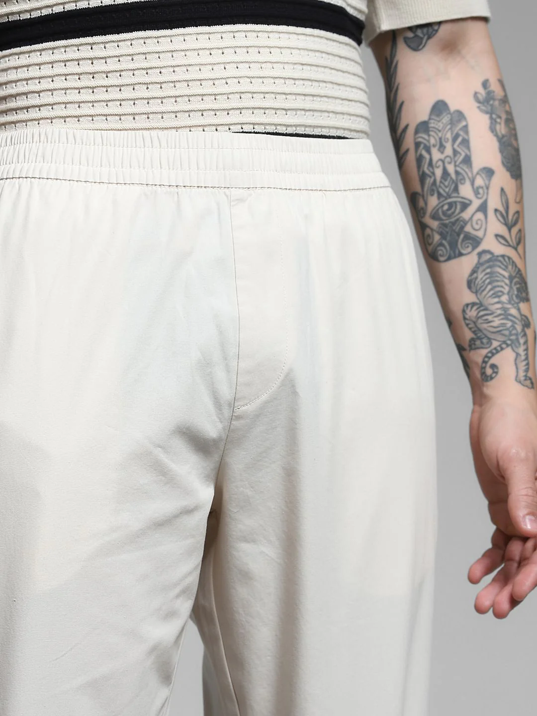 Beige Mid Rise Cotton Joggers - Image 4