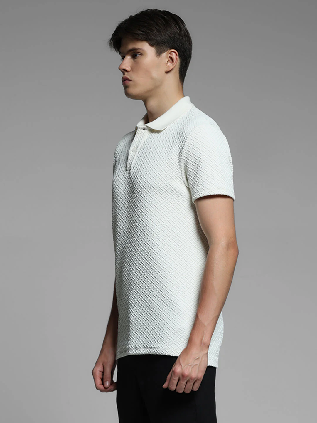 Cream Textured Polo T-shirt - Image 3