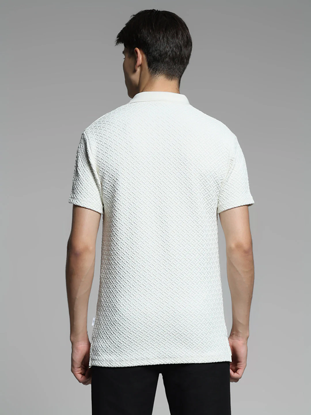 Cream Textured Polo T-shirt - Image 4