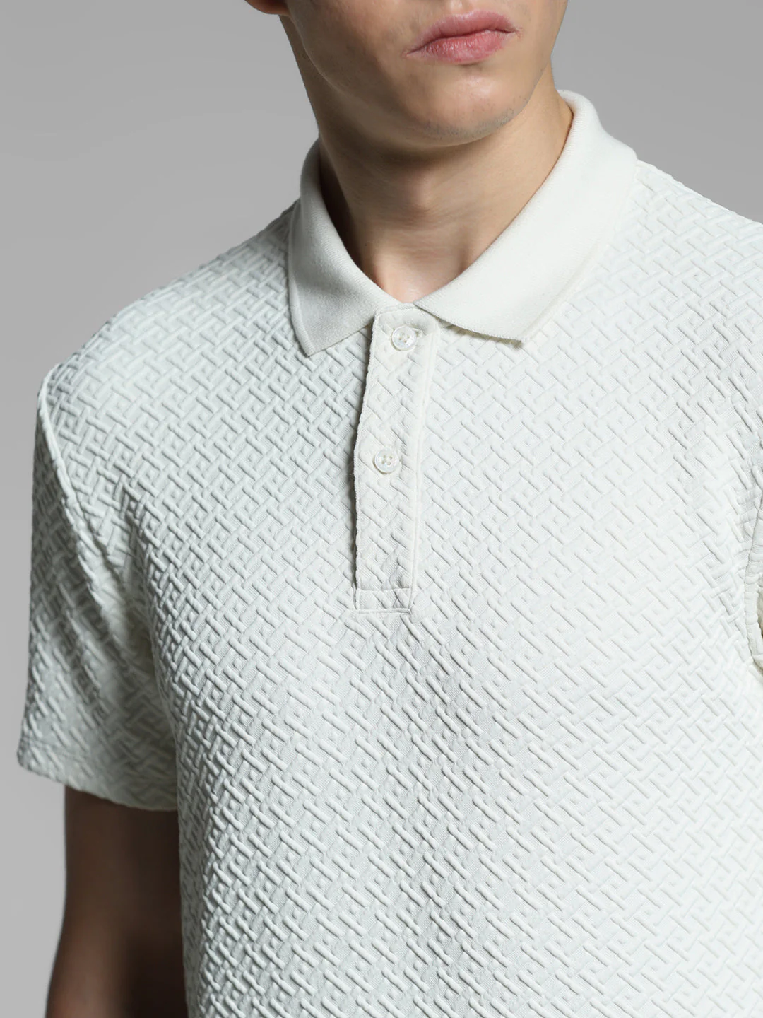 Cream Textured Polo T-shirt - Image 5