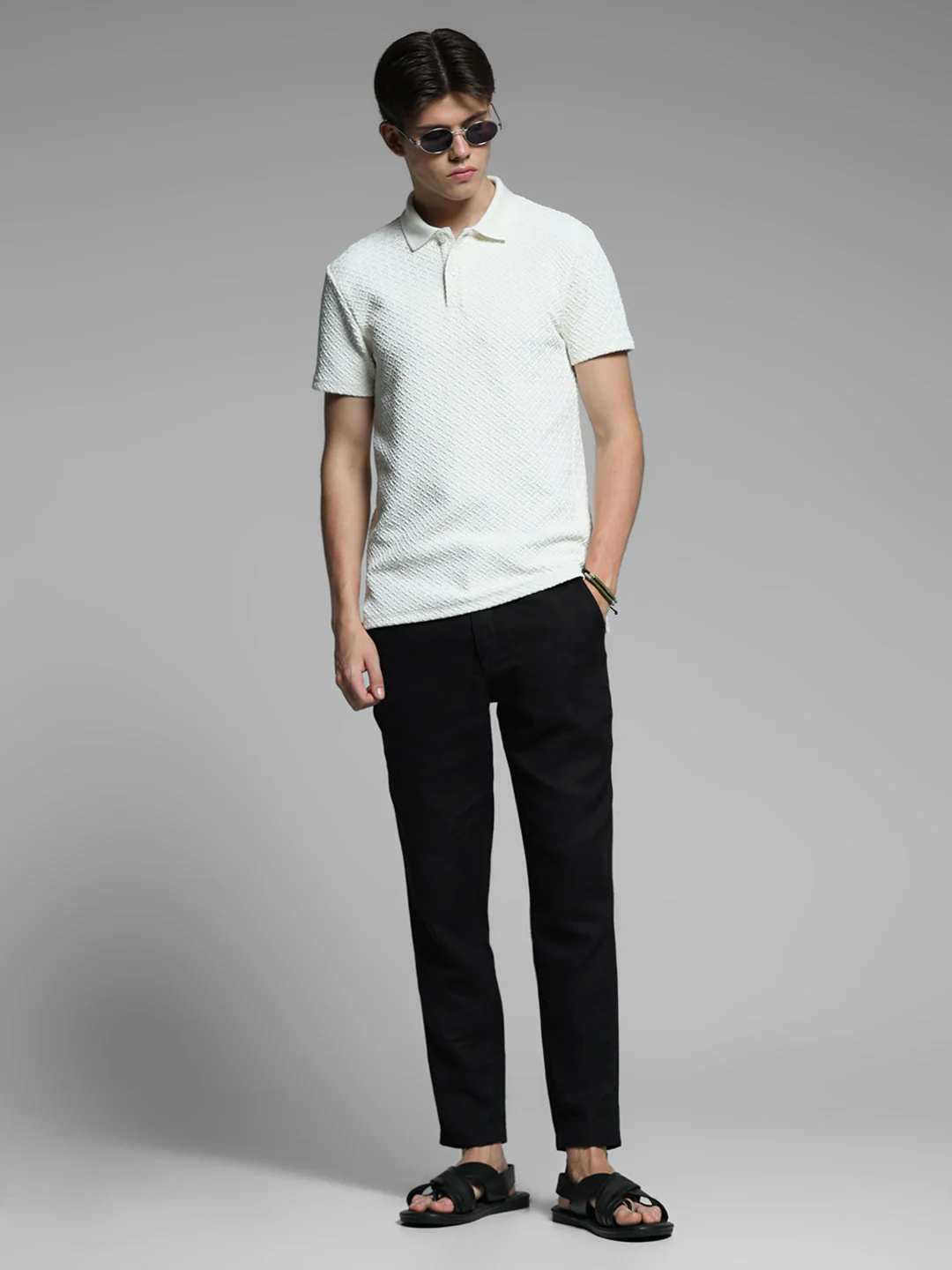 Cream Textured Polo T-shirt - Image 6