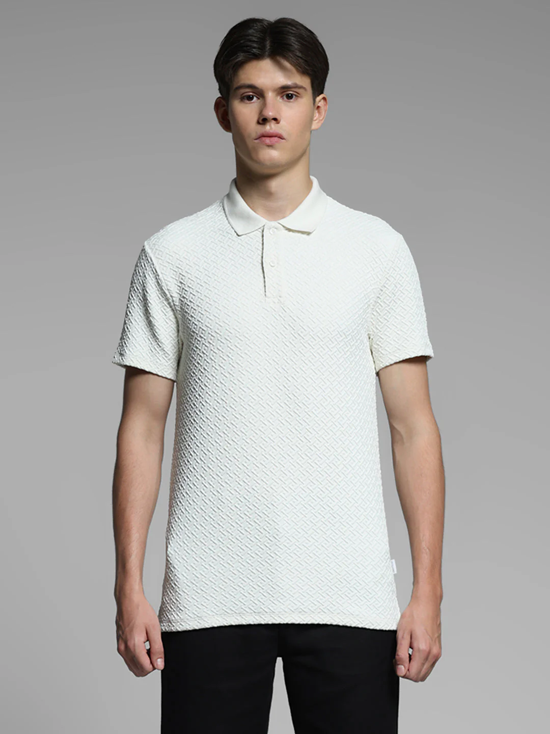 Cream Textured Polo T-shirt - Image 8