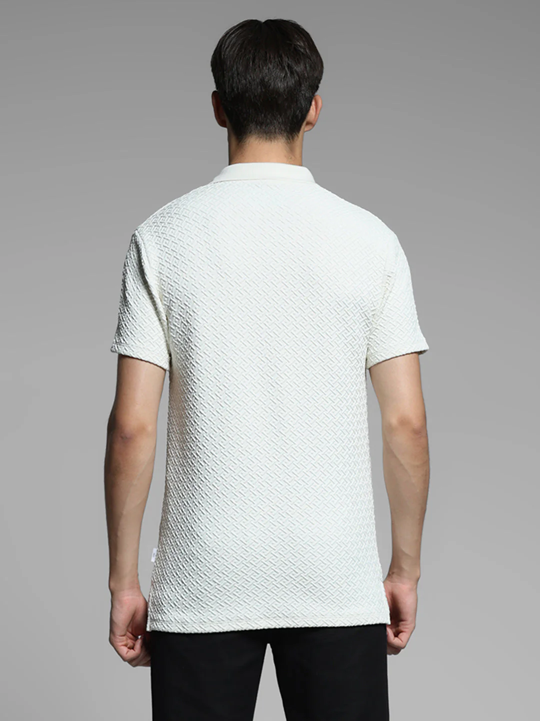 Cream Textured Polo T-shirt - Image 9