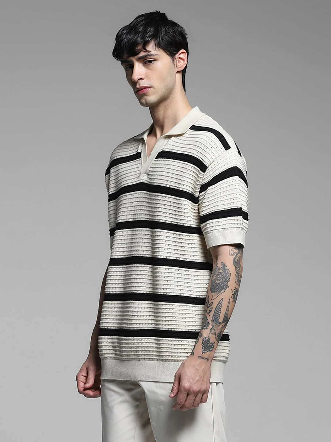 White Colourblocked Knit Polo - Image 3