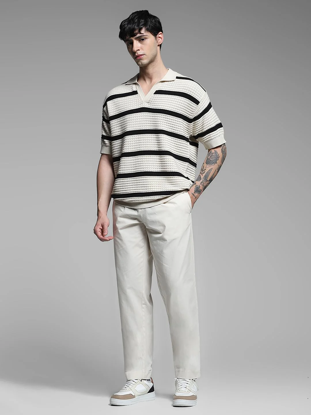 White Colourblocked Knit Polo - Image 6