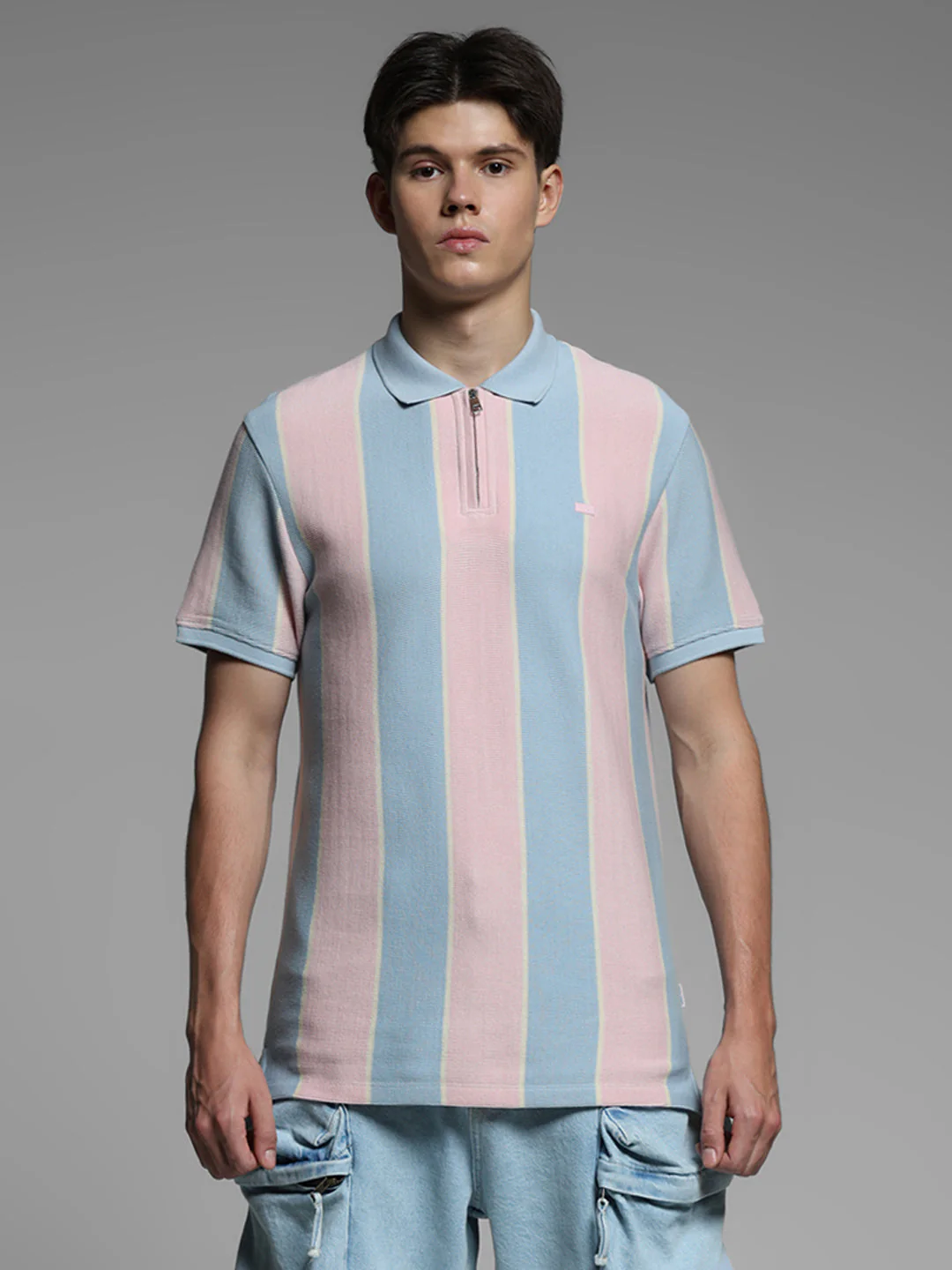 Pink Colourblocked Cotton Polo - Image 8
