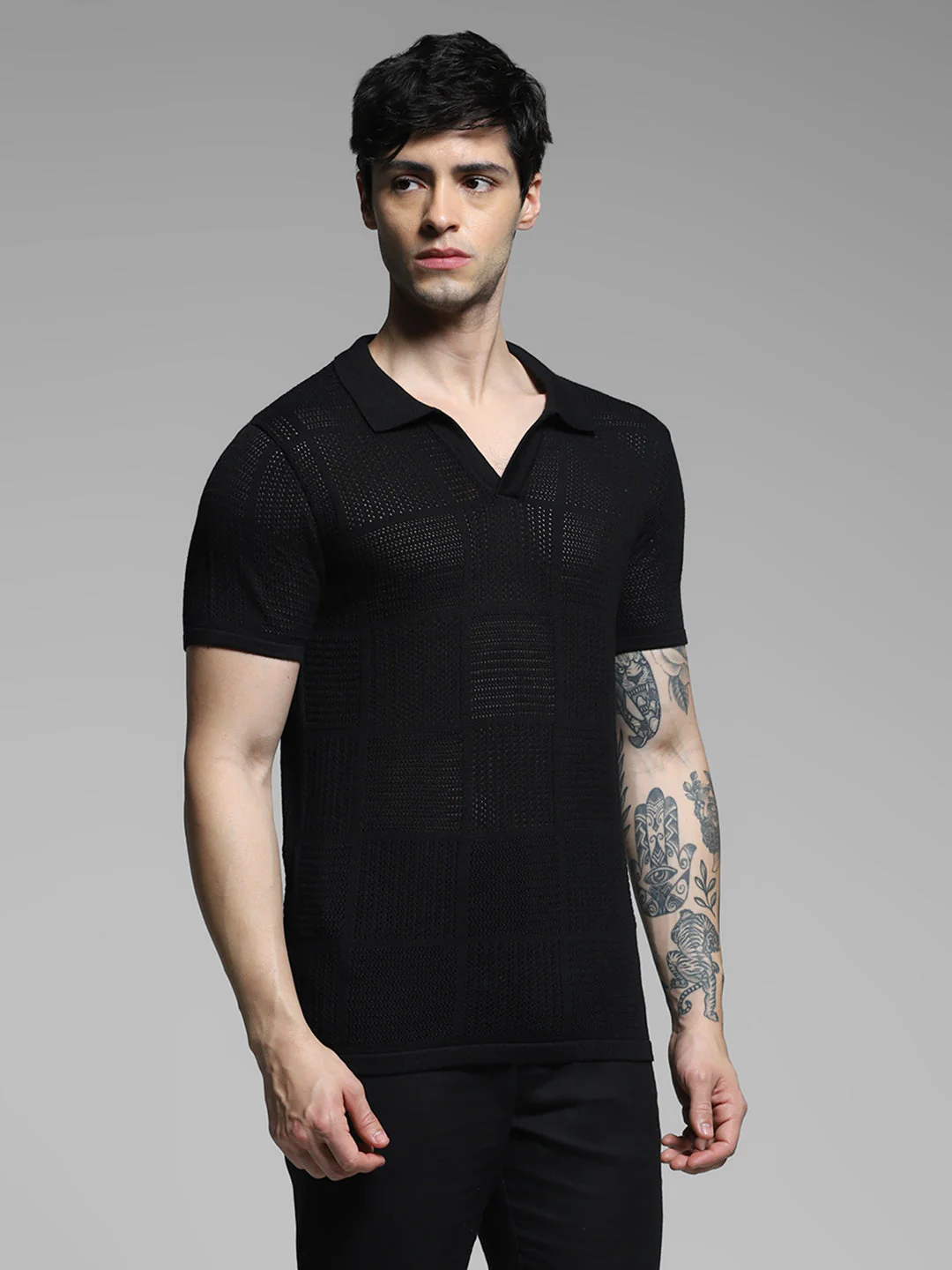 Black Cotton Jacquard Polo - Image 3