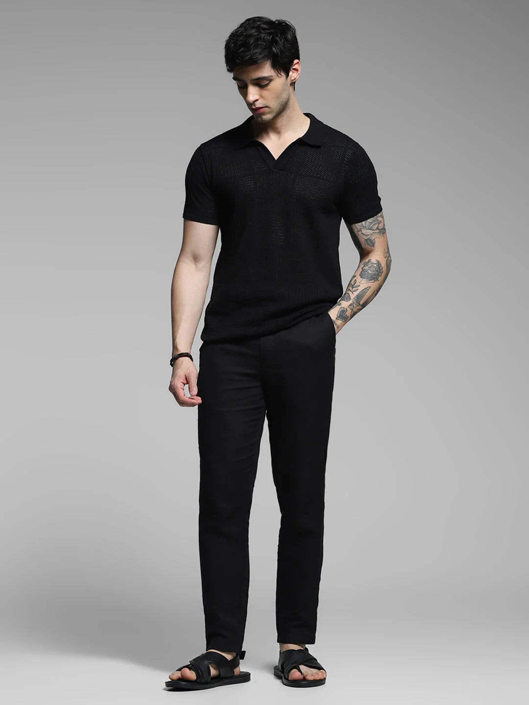 Black Cotton Jacquard Polo - Image 6