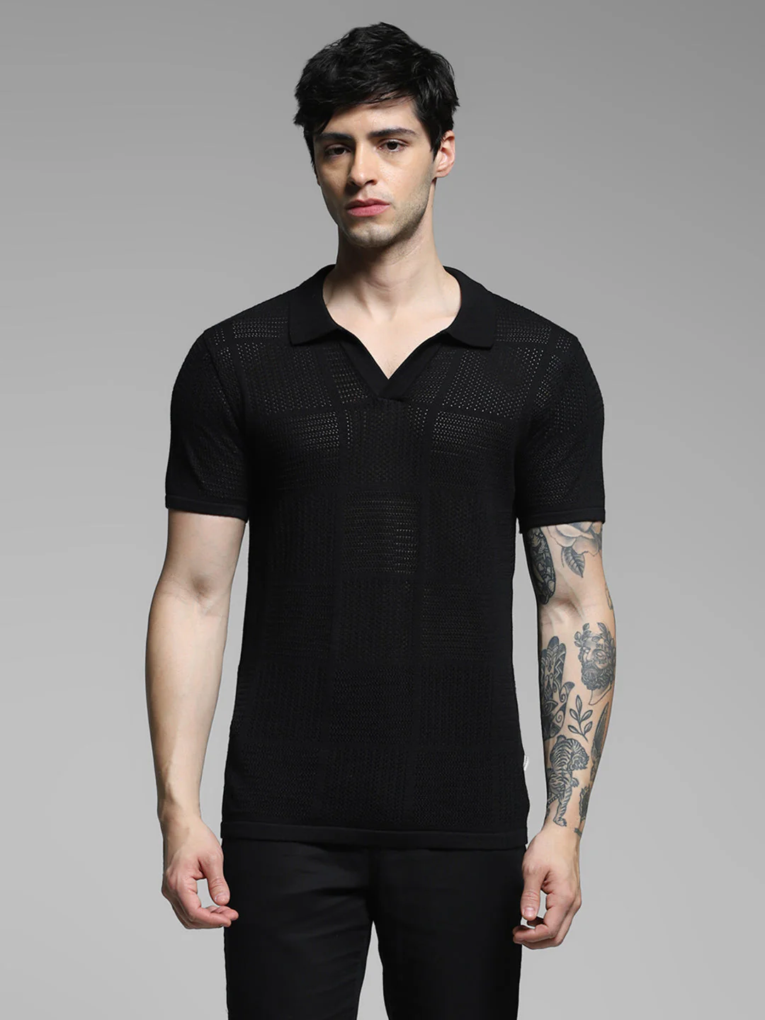 Black Cotton Jacquard Polo - Image 8