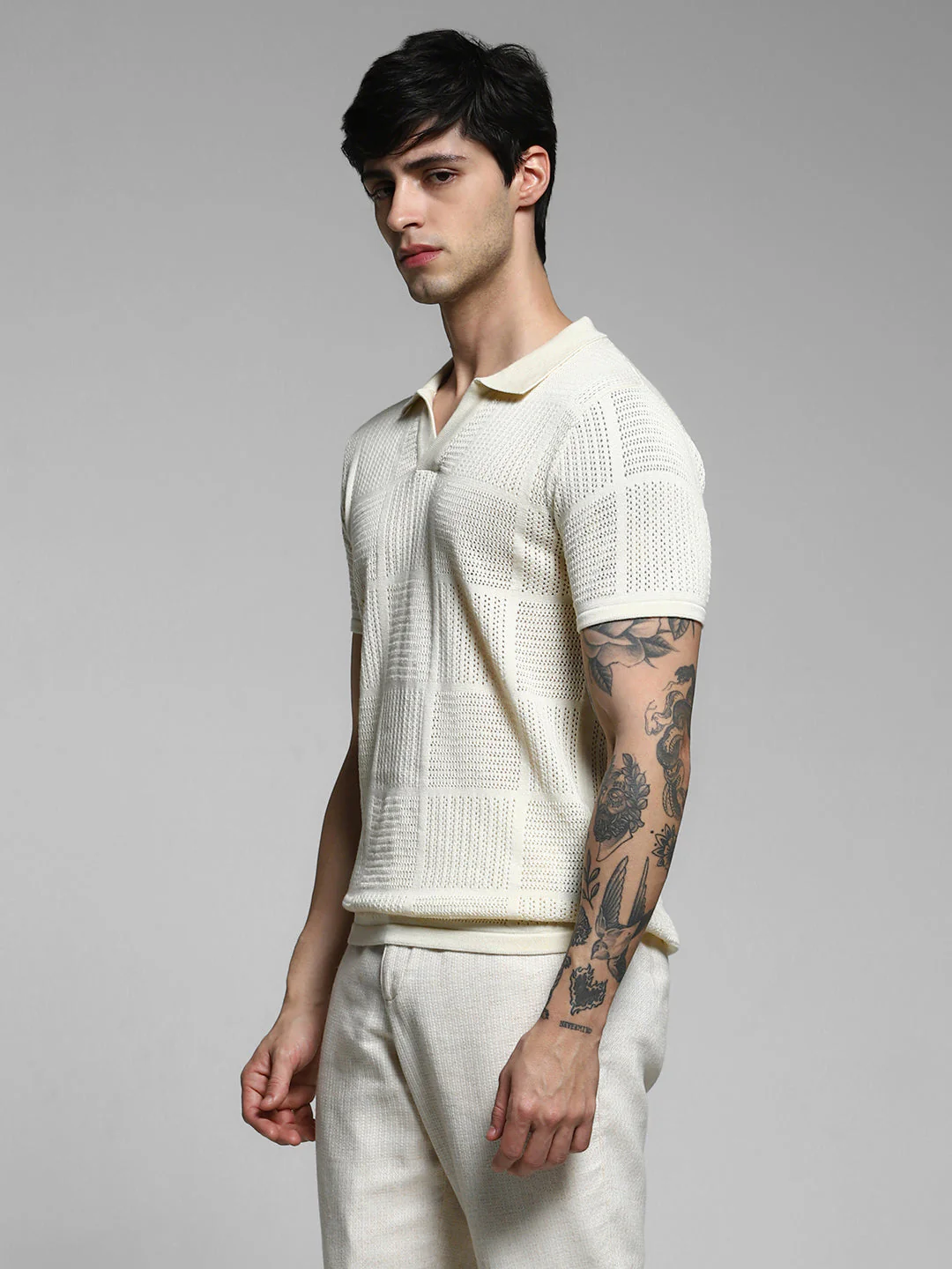 White Cotton Jacquard Polo - Image 3