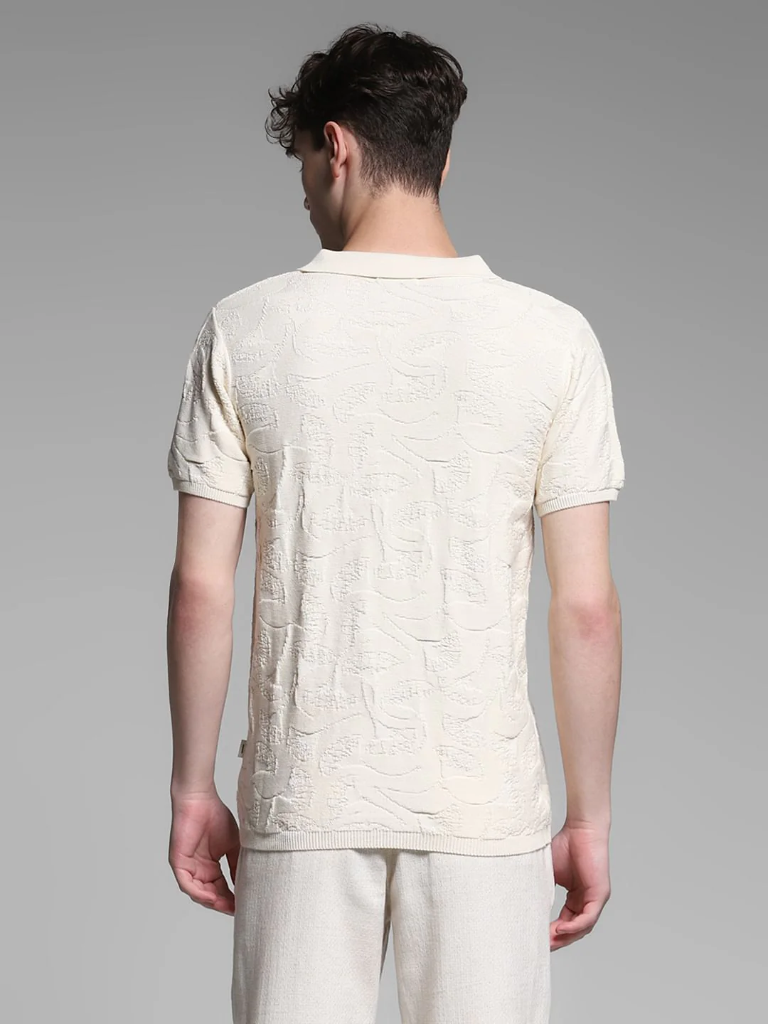 Brown Jacquard Knit Cotton Polo - Image 4