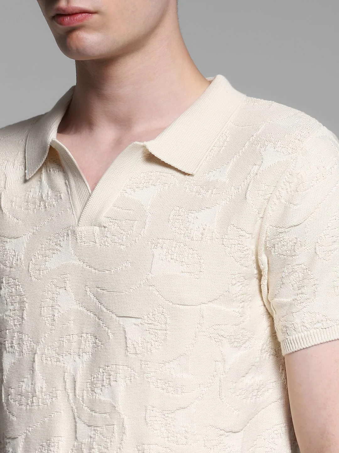 Brown Jacquard Knit Cotton Polo - Image 5