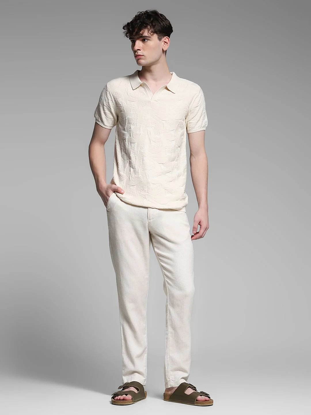 Brown Jacquard Knit Cotton Polo - Image 6
