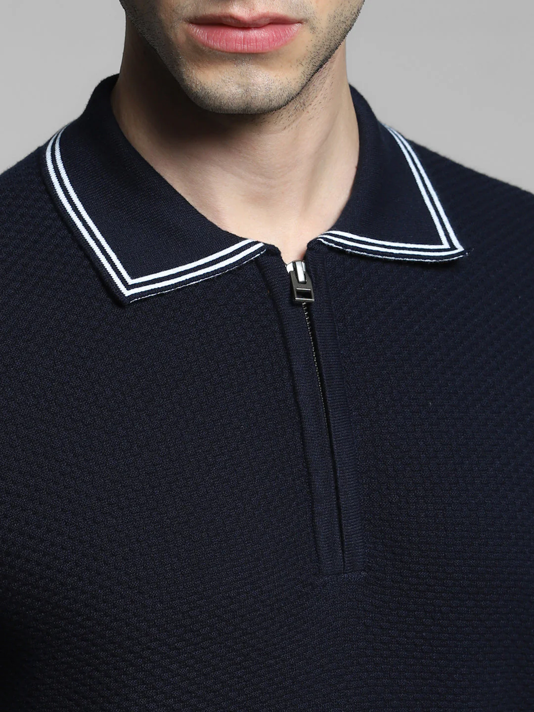 Navy Blue Cotton Jacquard Polo - Image 5
