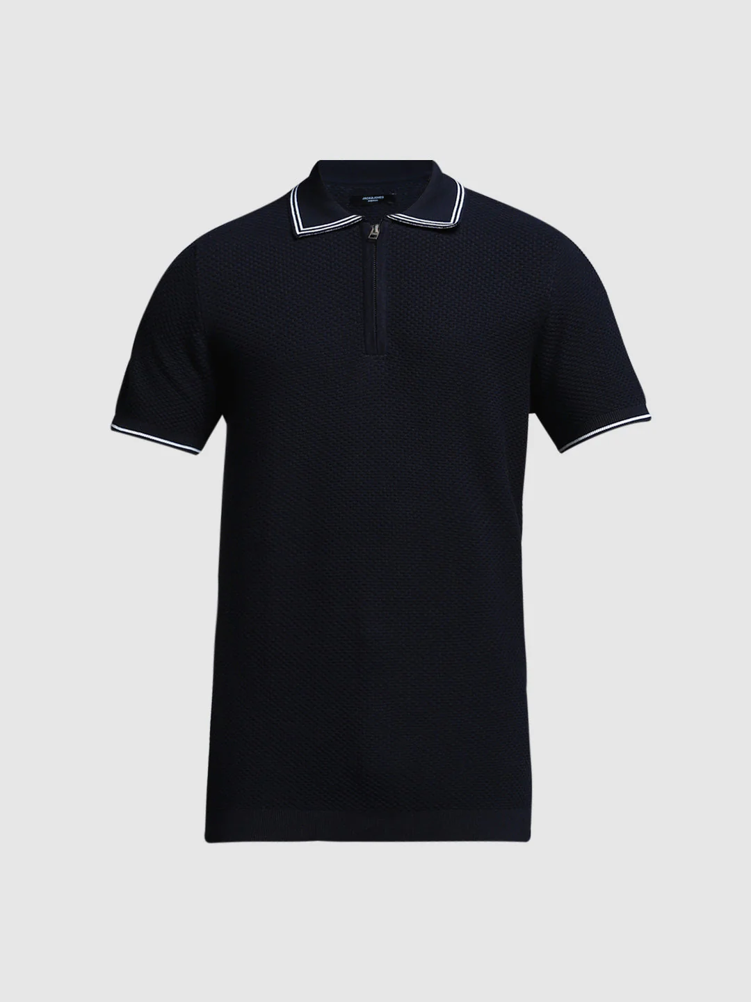 Navy Blue Cotton Jacquard Polo - Image 7