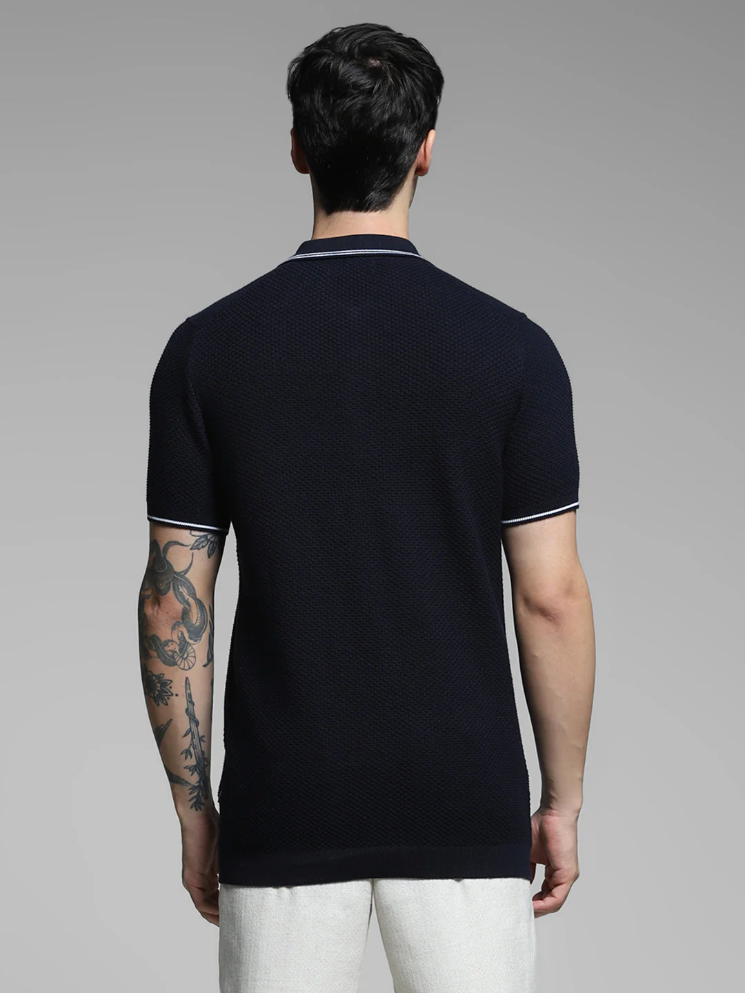 Navy Blue Cotton Jacquard Polo - Image 9