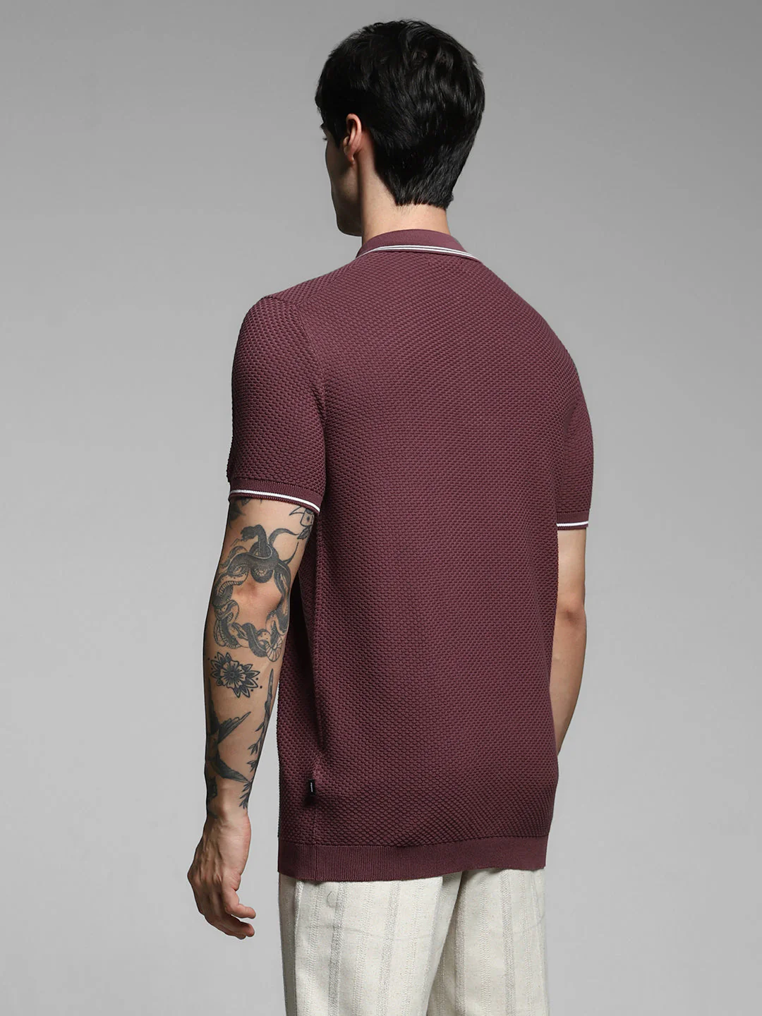 Dark Plum Cotton Jacquard Polo - Image 4