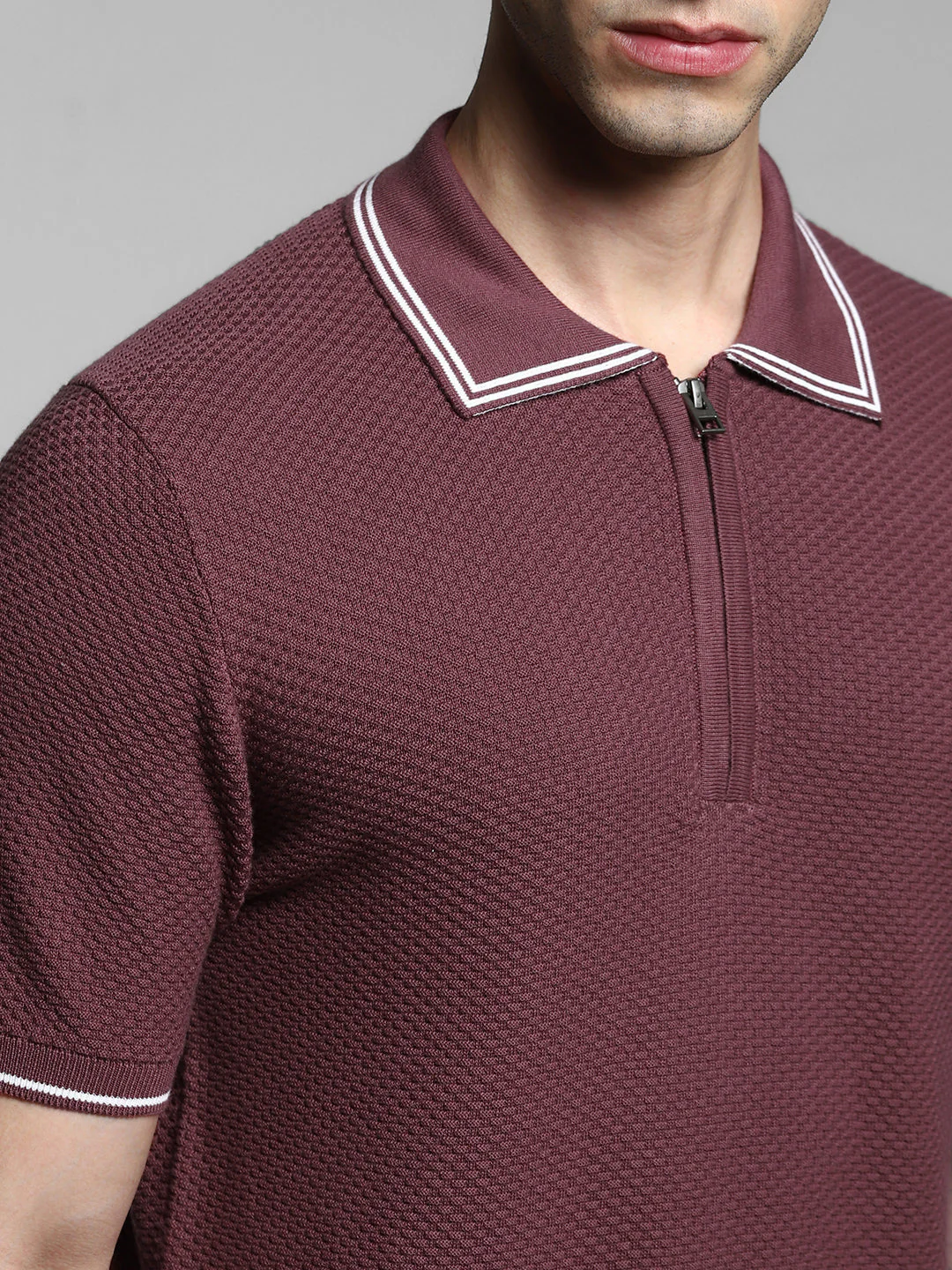Dark Plum Cotton Jacquard Polo - Image 5