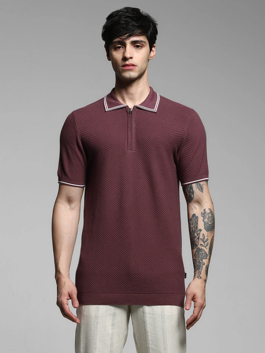 Dark Plum Cotton Jacquard Polo - Image 8
