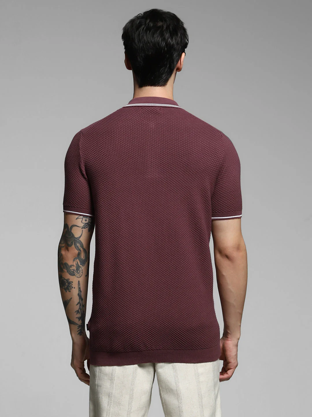 Dark Plum Cotton Jacquard Polo - Image 9