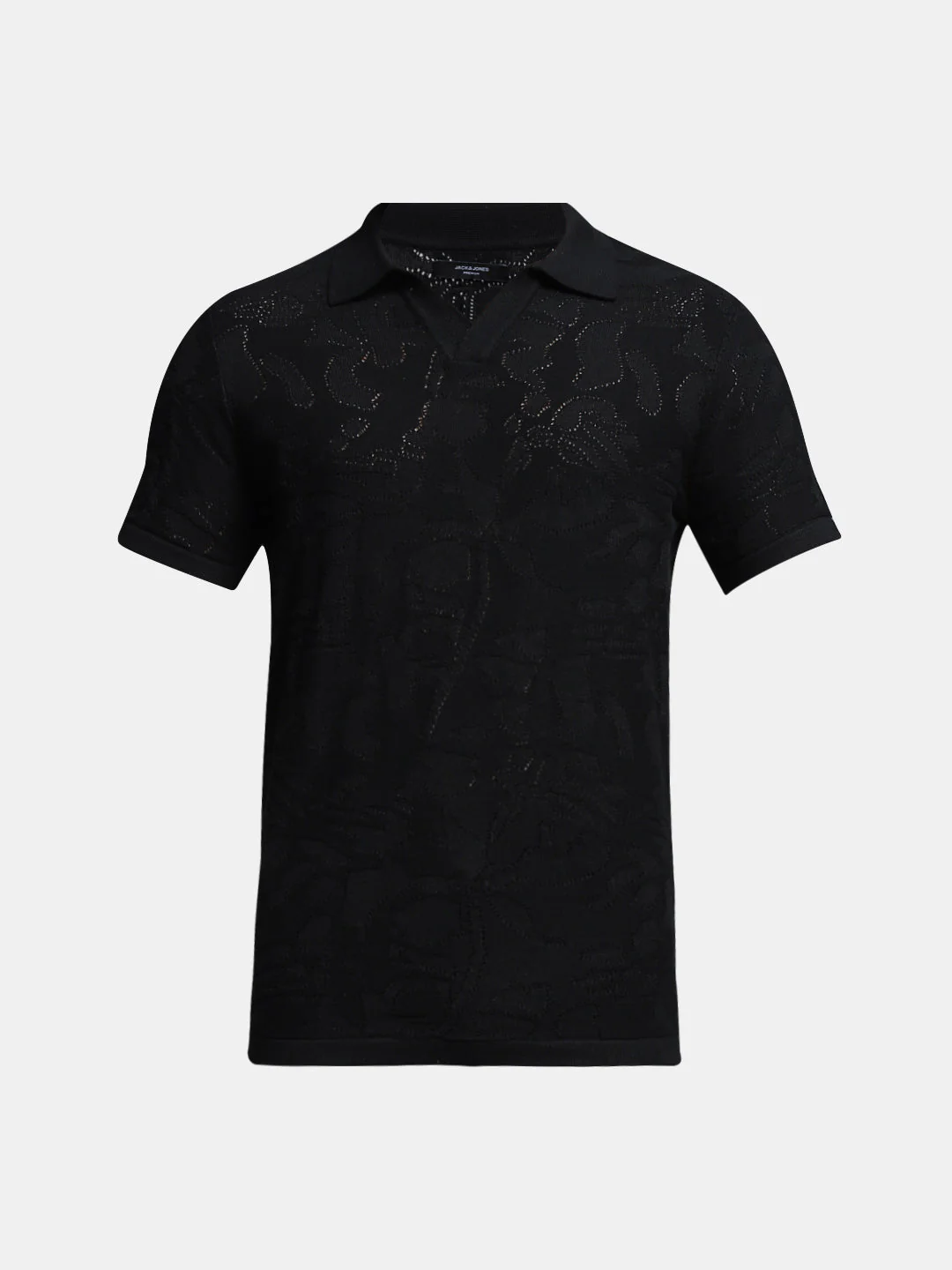 Black Cotton Jacquard Knit Polo - Image 7