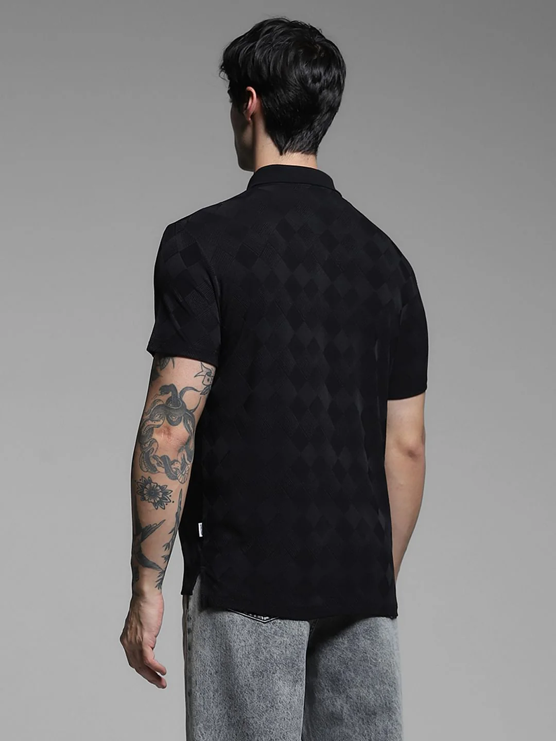 Black Textured Zip-Up Polo - Image 4