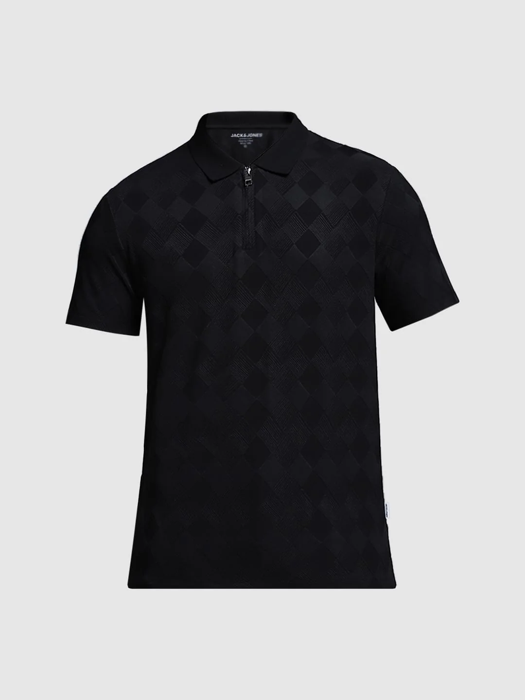 Black Textured Zip-Up Polo - Image 7