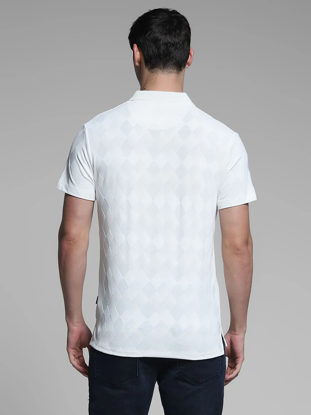 White Textured Zip-Up Polo - Image 4