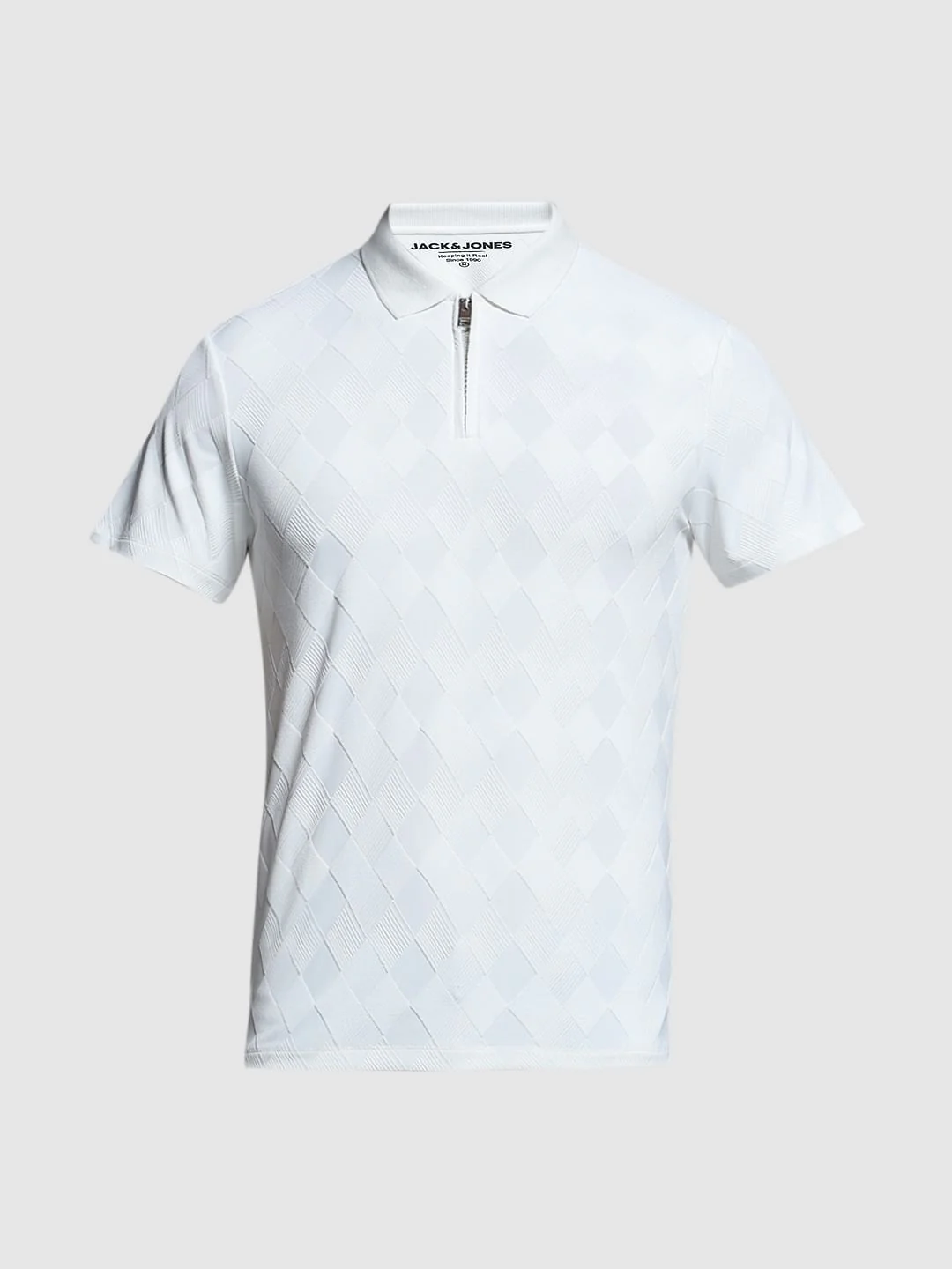 White Textured Zip-Up Polo - Image 7