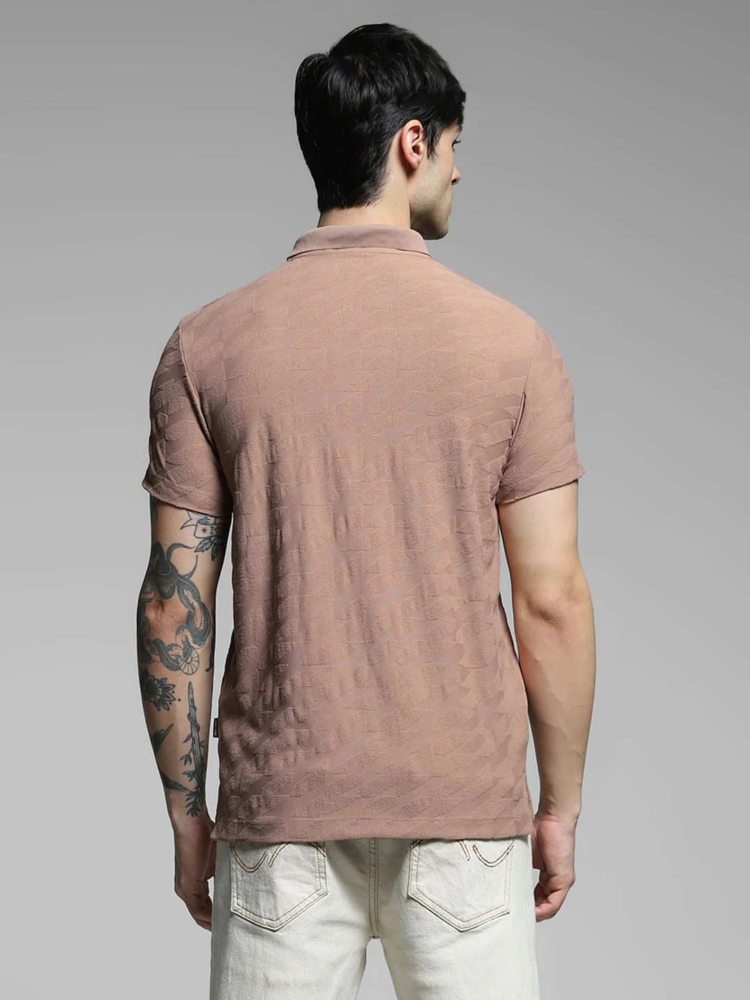 Brown Textured Zip Detail Polo - Image 4