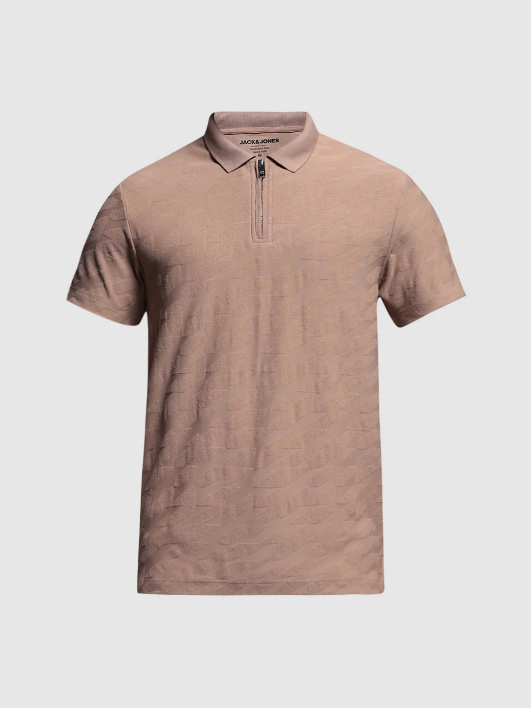 Brown Textured Zip Detail Polo - Image 7