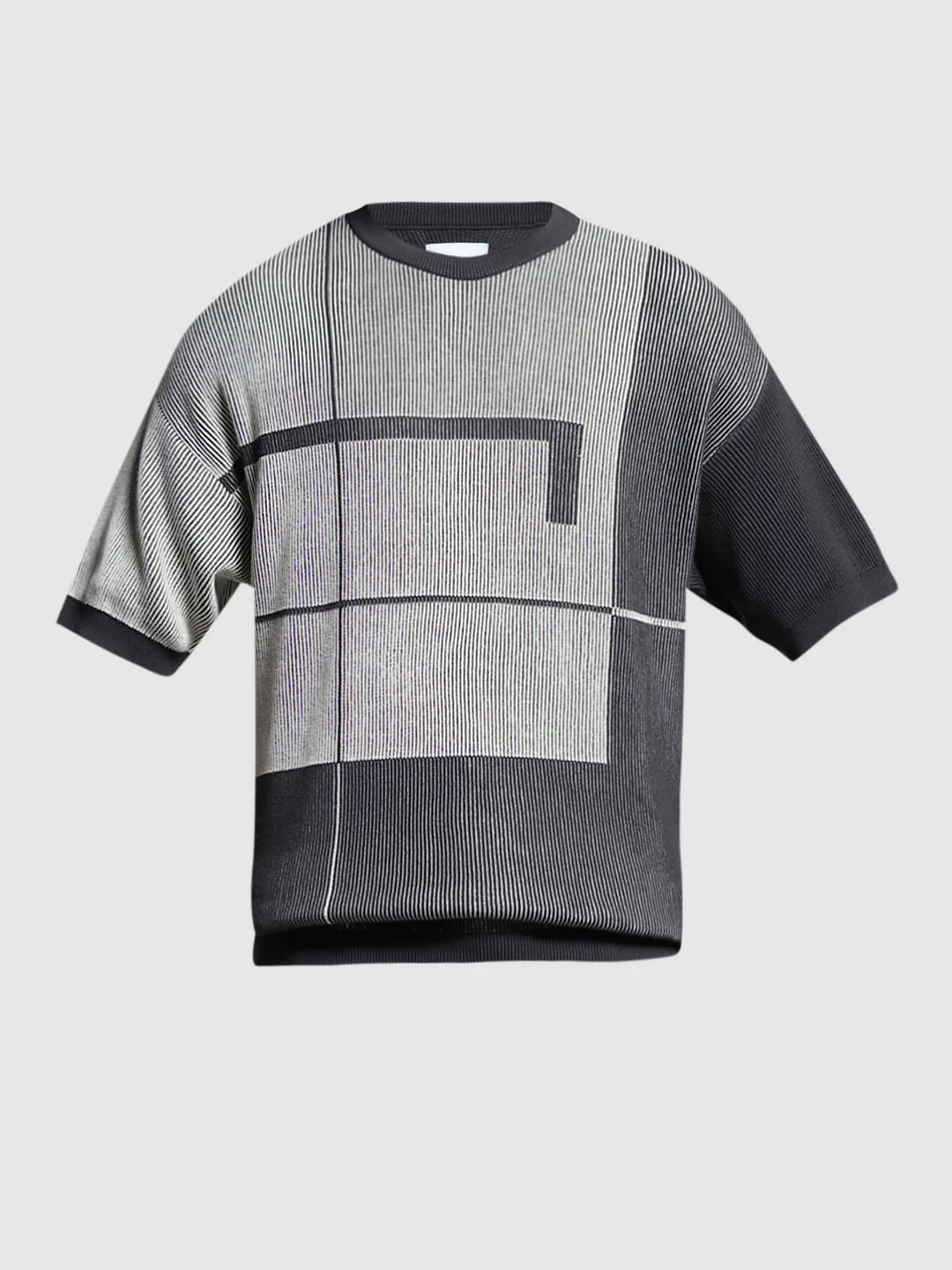 Grey Knitted Geometric Print T-Shirt - Image 7