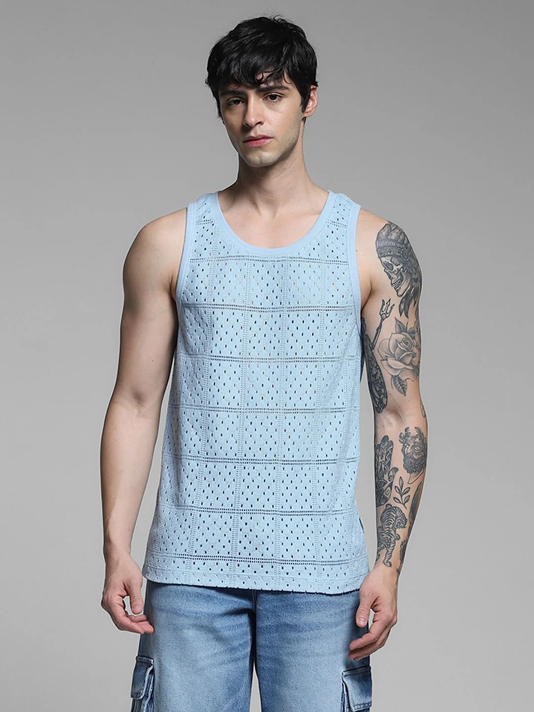 Blue Cotton Knitted Vest - Image 2