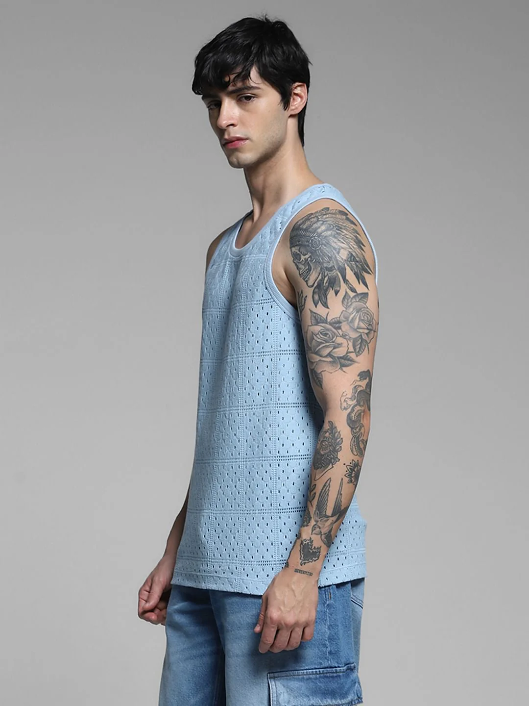 Blue Cotton Knitted Vest - Image 3