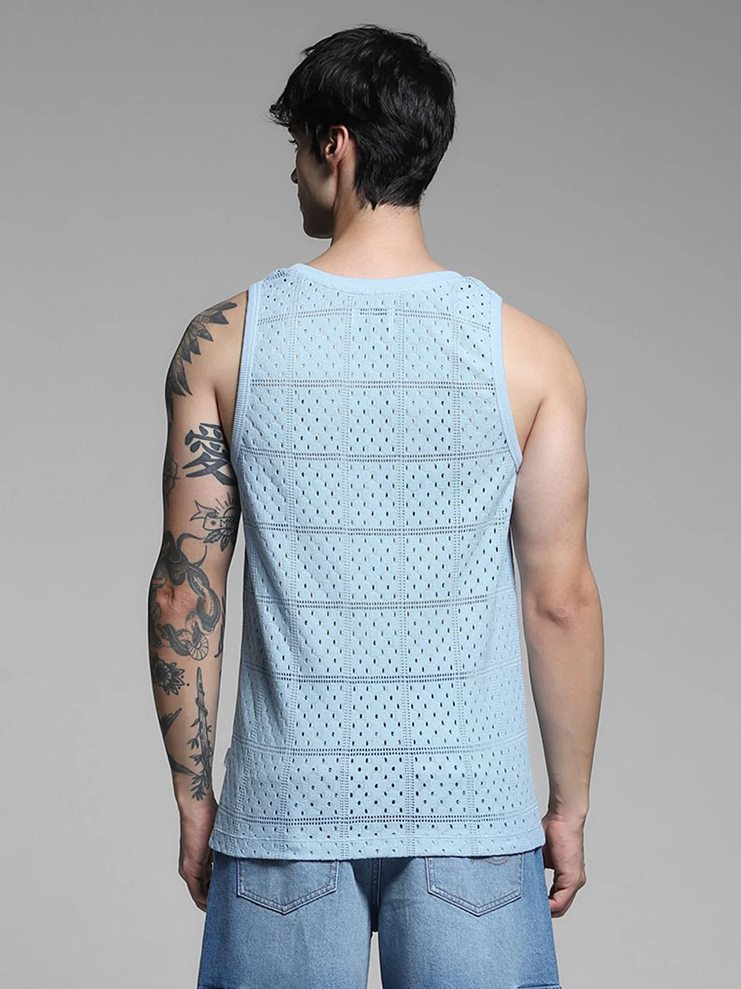 Blue Cotton Knitted Vest - Image 4