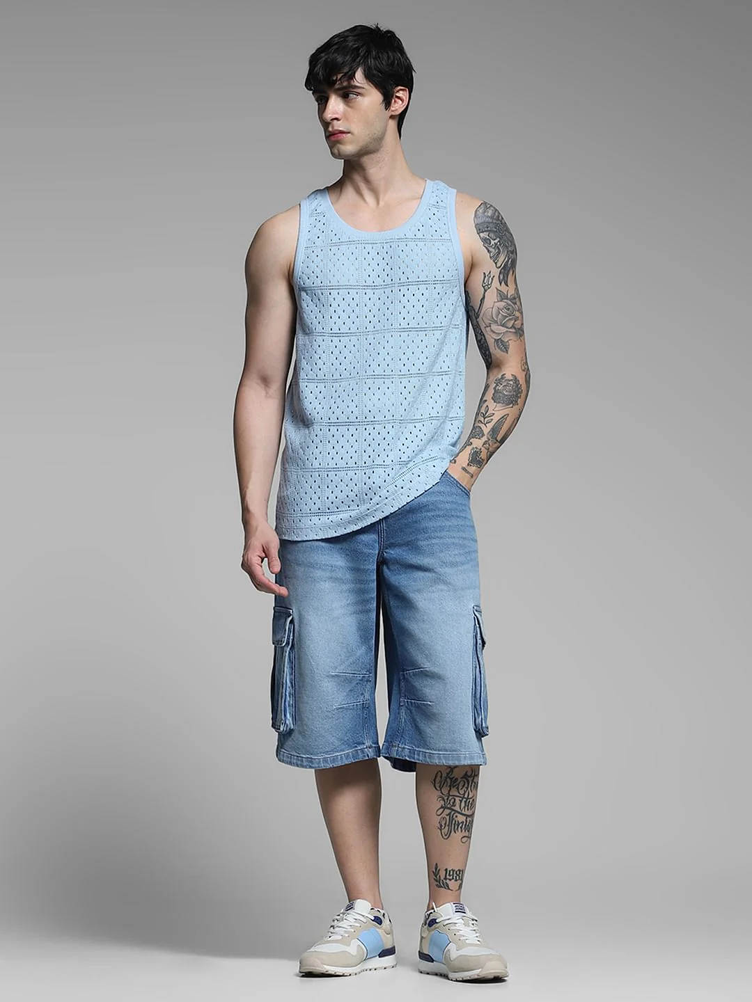 Blue Cotton Knitted Vest - Image 6