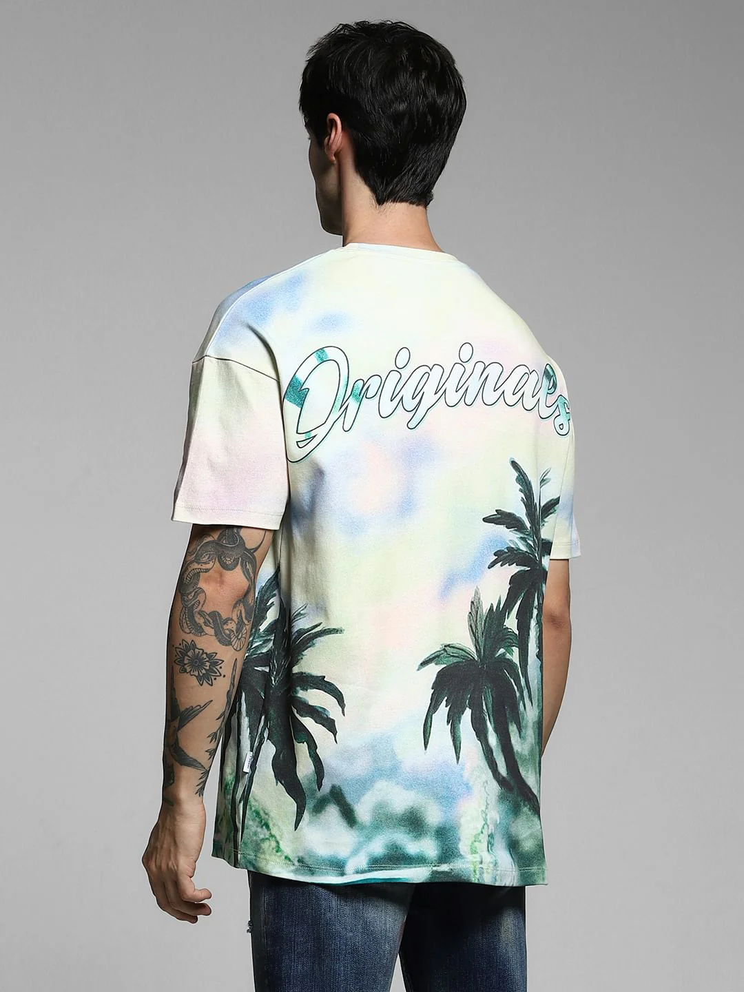 Light Yellow Tropical Print Oversized T-shirt - Image 4