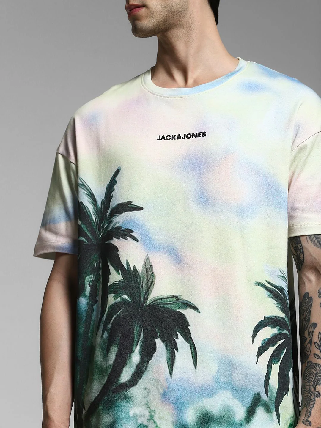 Light Yellow Tropical Print Oversized T-shirt - Image 5