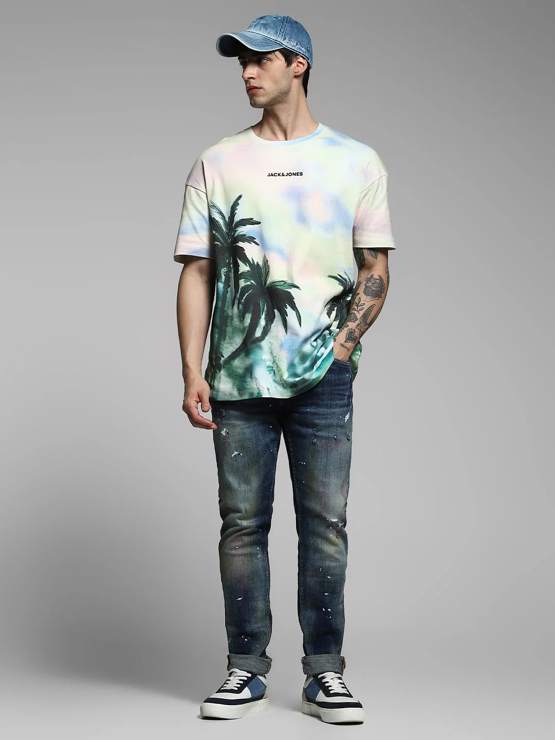 Light Yellow Tropical Print Oversized T-shirt - Image 6