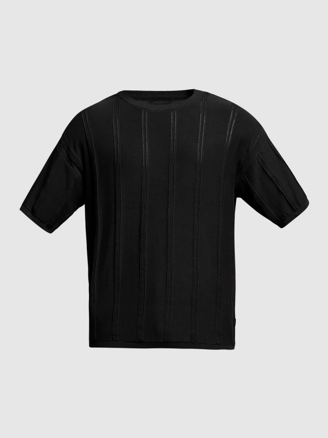 Black Knitted Crew Neck T-shirt - Image 7