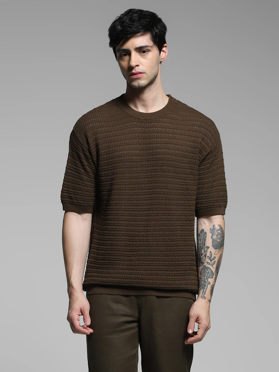 Dark Brown Cotton Oversized T-shirt - Image 2