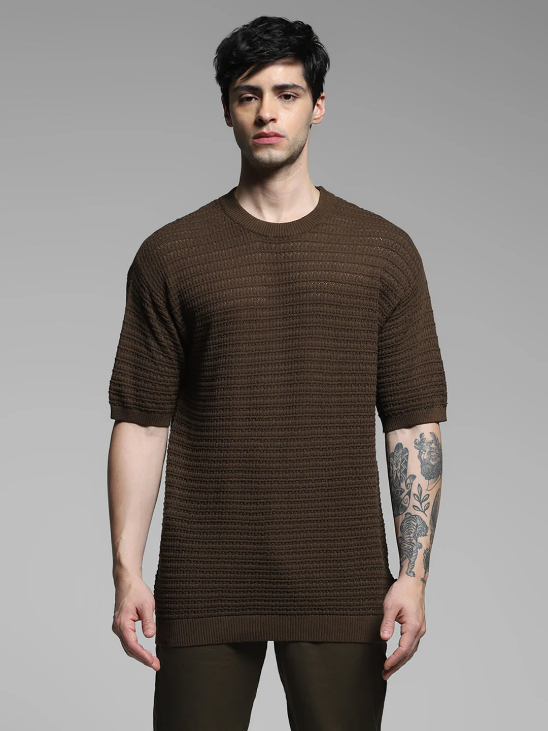 Dark Brown Cotton Oversized T-shirt - Image 8