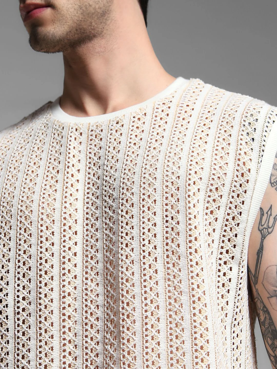Light Brown Knitted Crew Neck Vest - Image 5