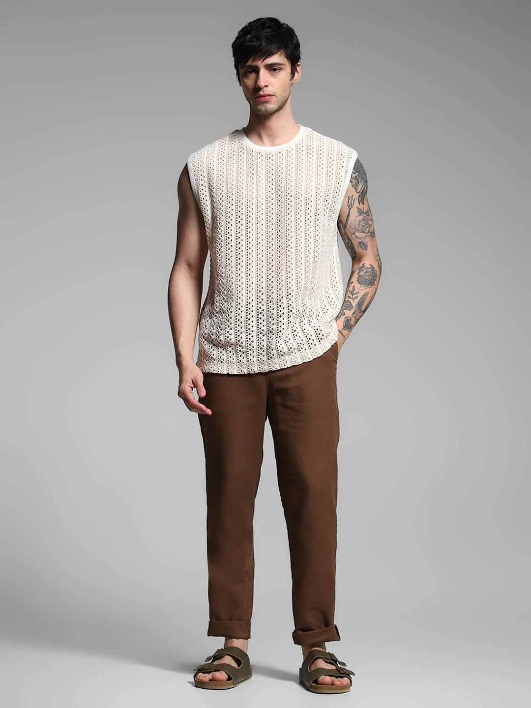Light Brown Knitted Crew Neck Vest - Image 6