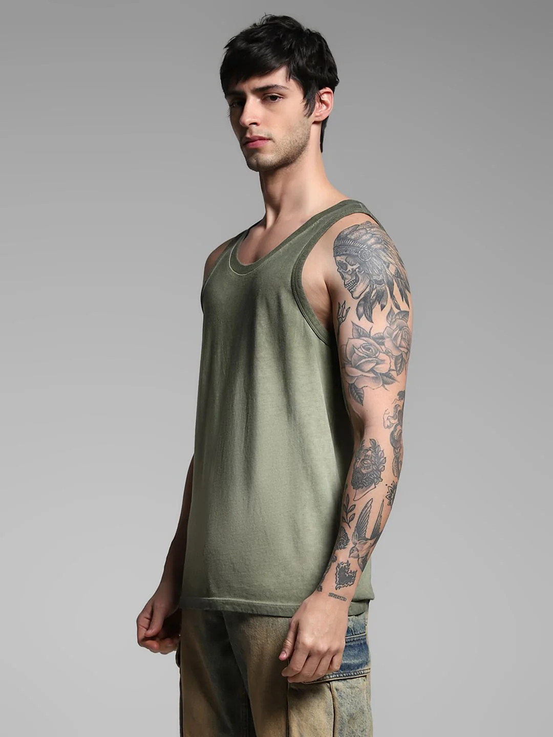 Green Washed Crew Neck Cotton Vest - Image 3