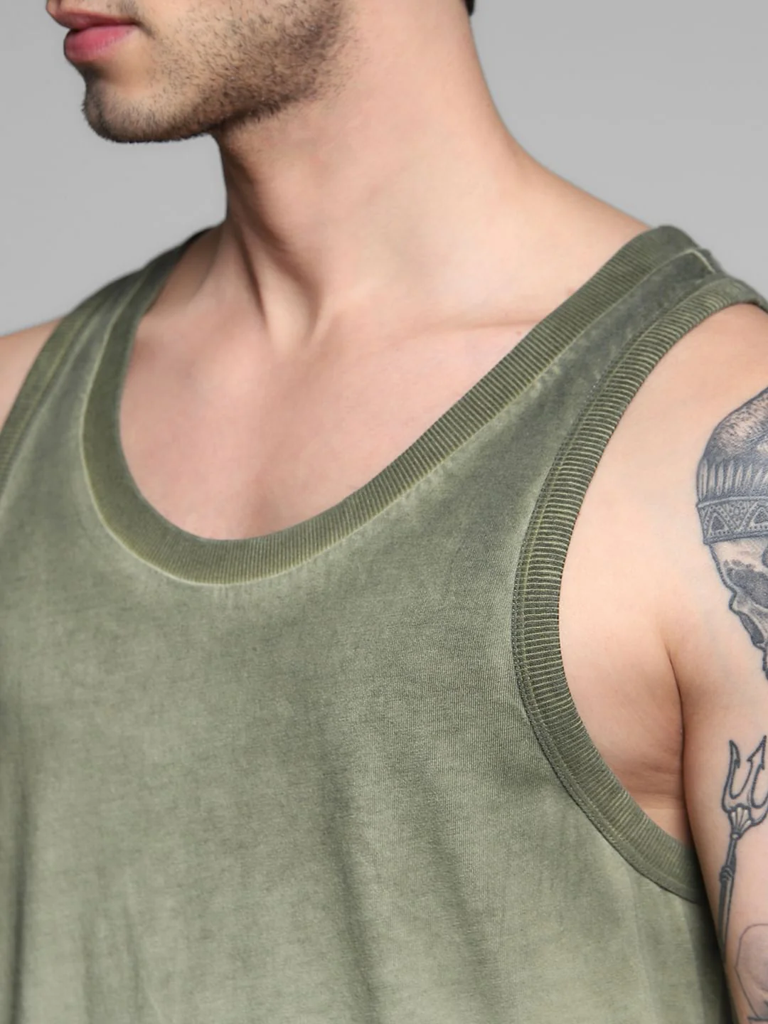 Green Washed Crew Neck Cotton Vest - Image 5