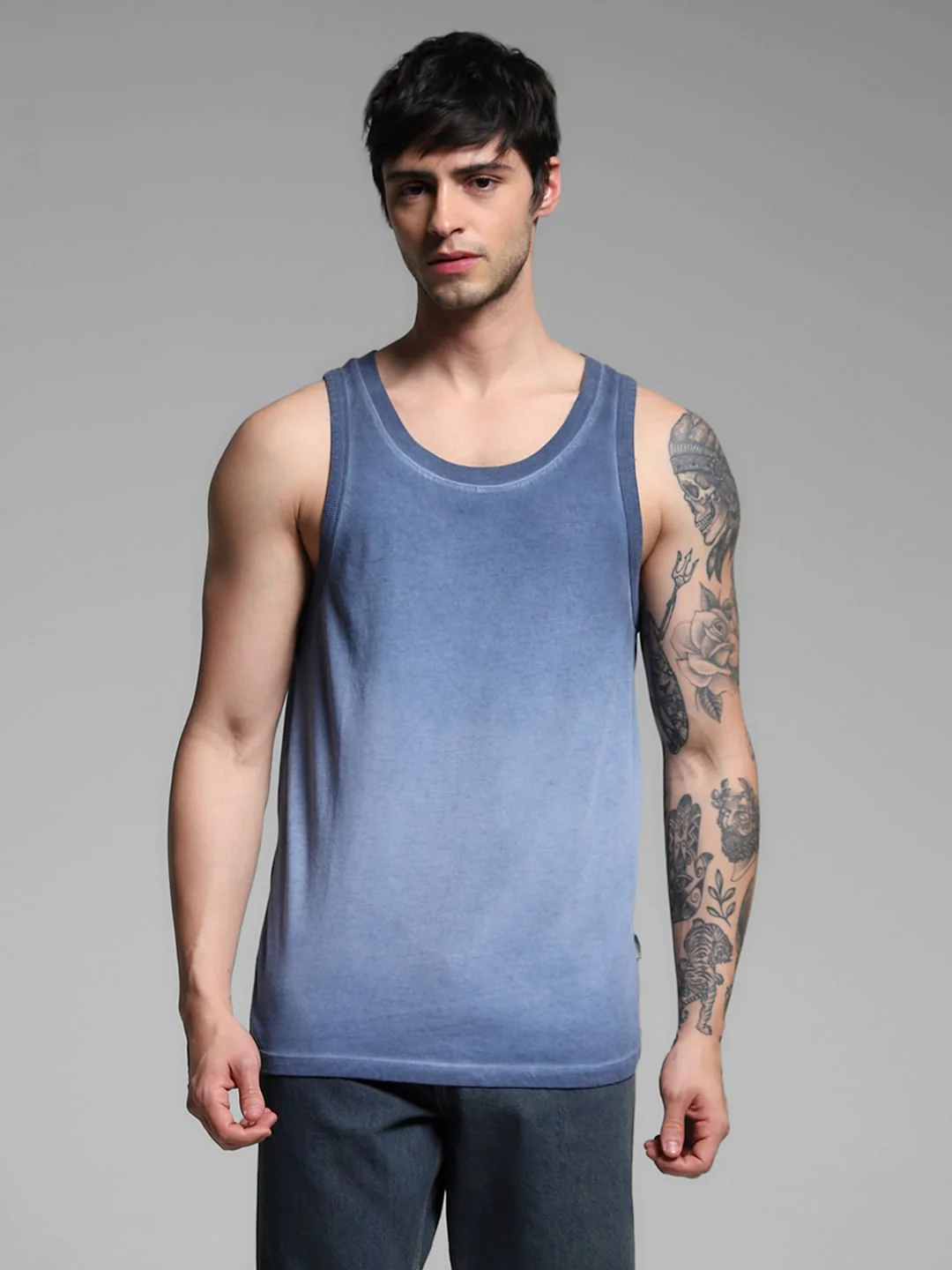 Blue Washed Crew Neck Cotton Vest - Image 2