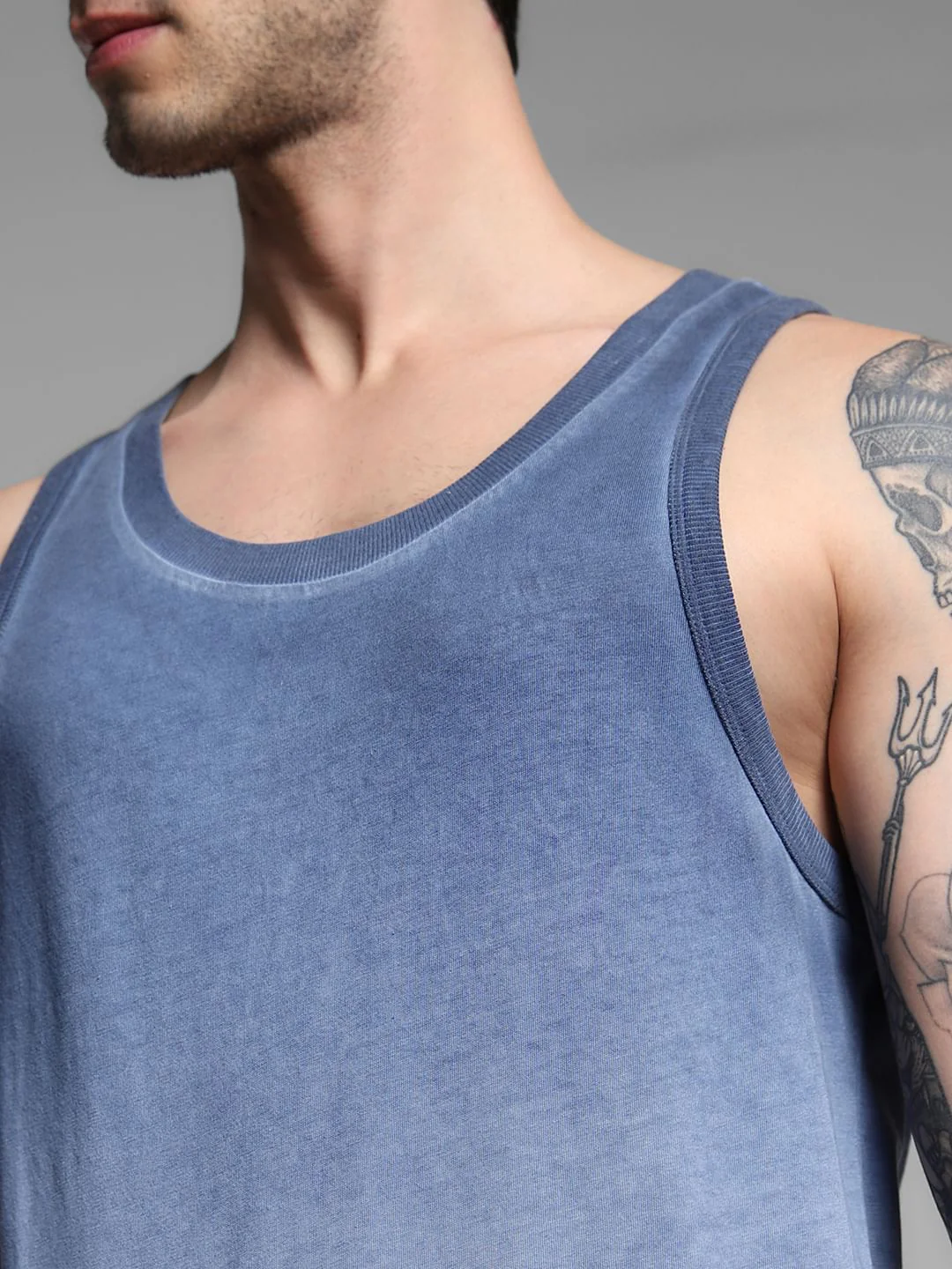 Blue Washed Crew Neck Cotton Vest - Image 5