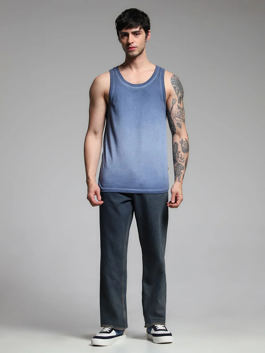 Blue Washed Crew Neck Cotton Vest - Image 6