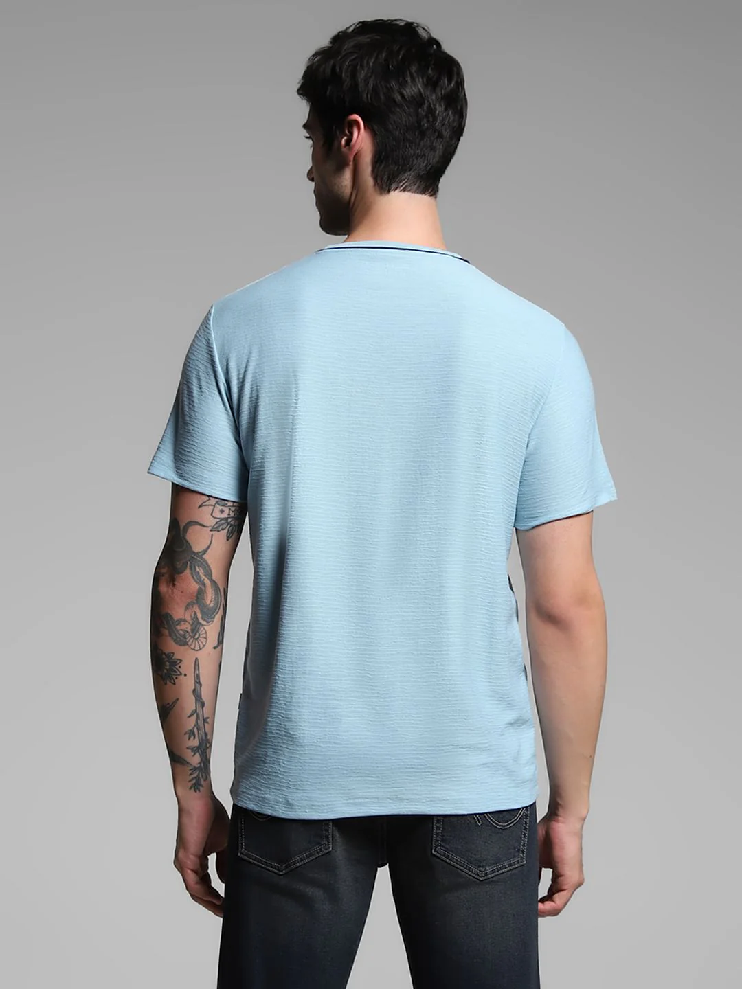 Light Blue Jacquard Crew Neck T-shirt - Image 4